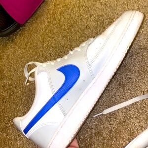 Nike air force ones , court vision , white and grey , blue Nike logo